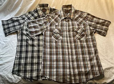 Plains Western Wear Pearl Snap Plaid Short Sleeve Shirts Mens Medium Lot Of 2 • $12.50