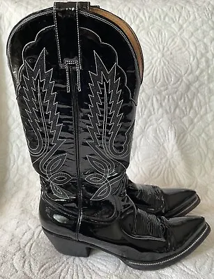 ML Leddy Vaquero Texas Women’s Black Patent Shiny Leather Cowboy Boots 8.5 Rare! • $499.99