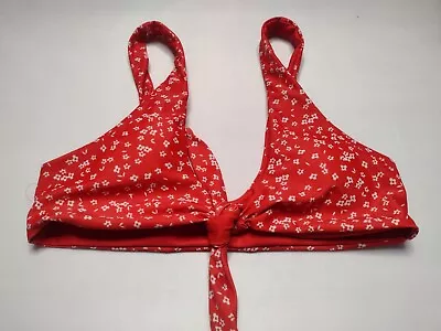 ZAFUL Bikini Top Small Red Floral Tie Front Wireless Swimsuit Swim Swimwear V • $7.98