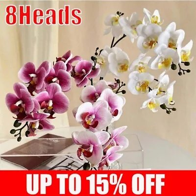 8Heads Phalaenopsis Home Decor Artificial Butterfly Orchid Fake Silk Flowers UK • £5.49