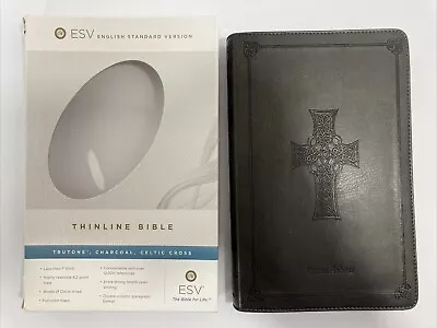 ESV Thinline Bible (Leather Bound 2004) Trutone Charcoal+ Celtic Cross • £18.99