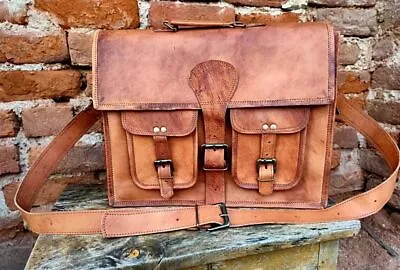 Genuine Vintage Messenger Shoulder Laptop Briefcase Business Bag Leather • $76.08