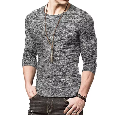 Mens Tight Shirts Fashion Casual Front Placket Long Sleeve Slim-Fit T-Shirt Tops • $22.02