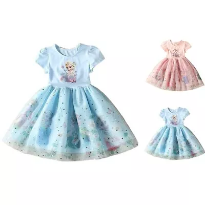 Elsa Dress Up Kids Girls Fancy Cosplay Party Princess Ball Gown Dresses Costume • £11.29