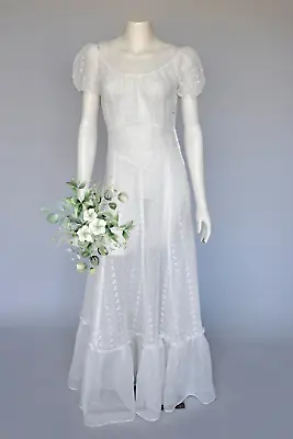 VTG Vintage 1930s White Organza Floral Embroidery Sheer Wedding Party Dress S/M • $228