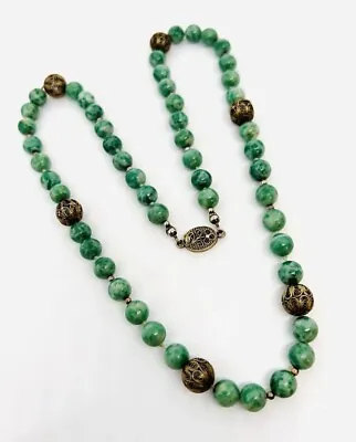 Chinese Export Sterling Silver Filigree Amazonite Bead Necklace Vintage Jewelry • $149.99
