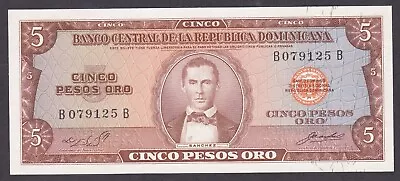 [UNC] 1964-74 Dominican Republic 5 Pesos Oro P-100a B079125B [013-2] • $300