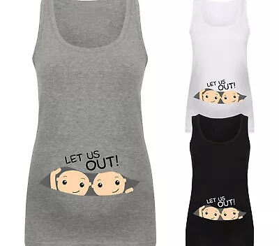 Womans Maternity Vest Tank Top Twins Let Us Out Mother Baby Shower Present Gift • £13.25