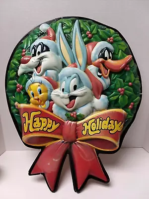 Looney Tunes 3D Christmas Happy Holiday Wreath Bugs Bunny Friends 1997 Blow Mold • $5