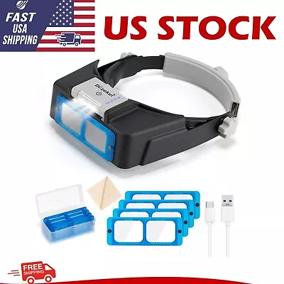 Headband Magnifier With LED Light Rechargeable Head Mount Magnifier 1.5X To 3.5X • $35.99