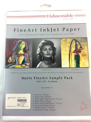 HAHNEMUHLE Matte Fine Art Paper Sample Pack 8.5 X 11 Textured 16 Sheets ~ New • $25