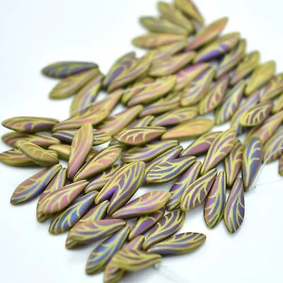 25 Beads - 5x16mm Dagger Opaque Wasabi Matte Wing Laser - Czech Glass Beads • $6.09