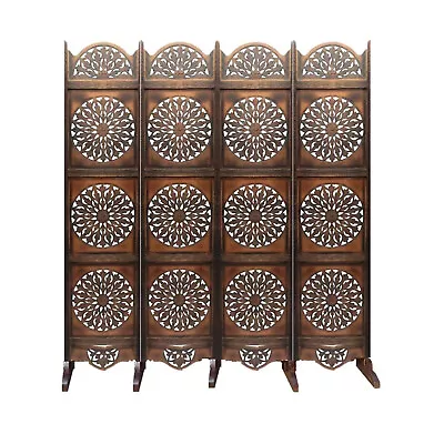 Round Design Folding Partition Screen Set Of 4 Mid Century Wooden Free Standing • $749