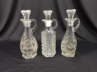 Vintage Heavy Cut Crystal Oil Vinegar Set 7.5  Cruet 3 Pieces • $49.99