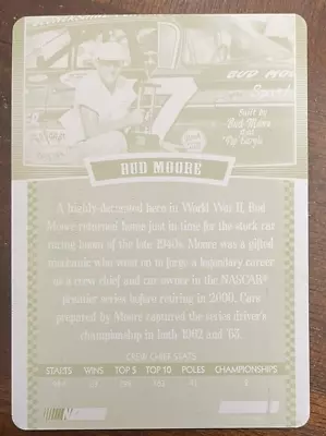 BUD MOORE - 2012 Press Pass Legends - Printing Plate Yellow - Card #26 Back-1/1 • $24.99