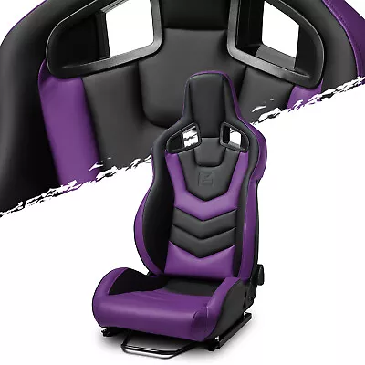 Reclinable PVC Racing Seats Universal Car Seat Black-Purple EVO-Series W/Sliders • $316.38