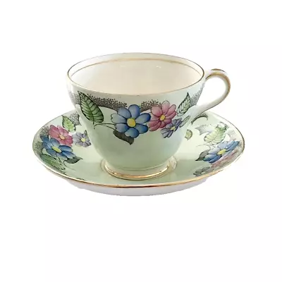 VTG Foley Bone China Teacup And Saucer Mint Green Floral Tea Party • $19.99