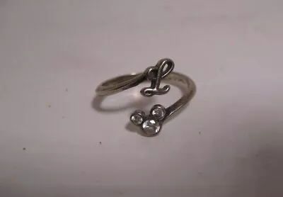 DISNEY Sterling Silver Letter L Initial CZ Mickey Mouse Ring Adjustable Sz 6 • $25