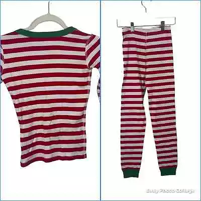 Hanna Andersson Red White Striped Long Sleeve Pajama Set Holiday 140cm US 10 • $12.49