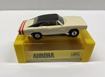 Vintage Aurora Dodge Charger Thunderjet HO Slot Car W/Cube (WHITE/RED STRIPES) • $520