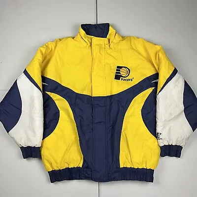 Vintage 90s Logo Athletic Indiana Pacers Puffer Jacket Blue XL • $79.99