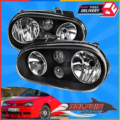 For 1999 2006 VW Golf Cabrio MK4 Black Headlight Set With Projector Fog Lamp • $105