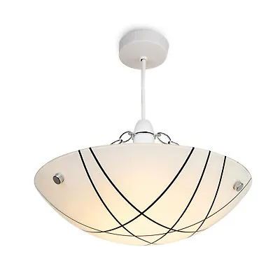 Crosbie Glass Ceiling Uplighter Pendant Shade White Black Chrome Easy Fit • £26.99