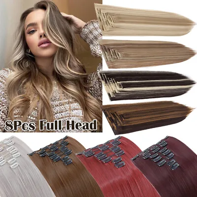 Full Head 100% Mimic Real Human Hair Extensions 8 Pieces Clip In Hairpiece Curly • £17.09