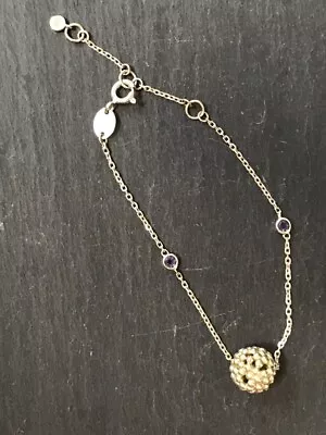 Links Of London Bracelet Sterling Silver Purple Stones Chain Silver Bead 18.5cm • £20