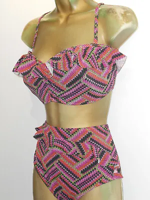 Sexy Orange / Purple Tu Multiway Ruffle Frill Bikini Size 16 Swimwear • £5.99