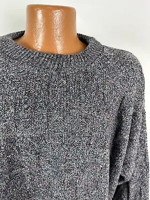 Vintage 90s Gray Heathered Sweater XL Crewneck Pullover Cable Knit Rainbow HOLE • $11.24