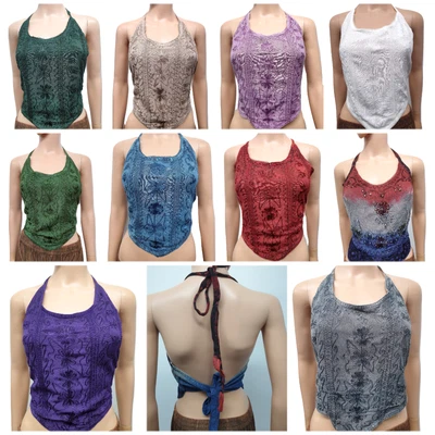 £11.99 • Buy Halter Neck Beach Top Crop Summer Embroidered Festival Holiday 6 8 10 12 14