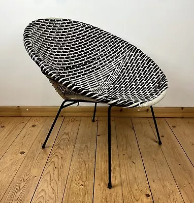 Vintage Satellite Chair Woven Retro Mid Century Sputnik Cone 60s Black & White • £80