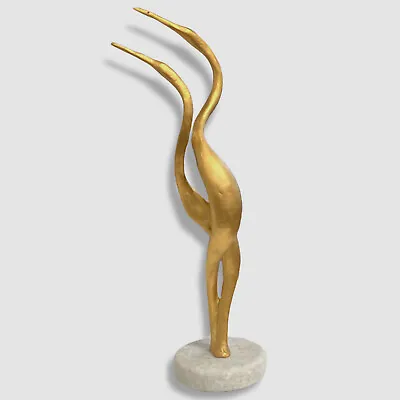 $275 Global Views Gold Leaf 2 Cranes Marble Stand Décor Figurine Sculpture • $87.98