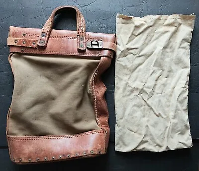 Vintage Leather-Canvas Bank Bag - Money Bag W/inner Cash Bag  20x14 • $170.95