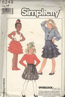Girls Ruffled Skirt Pattern Size 14 Simplicity 8249 Serger Uncut Tiers Flounces • $9.25