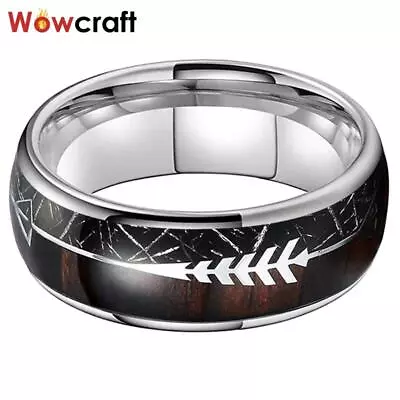 Tungsten Carbide Black Shiny Ring Wedding Band Nature Wood Inlay Comfort Fit Men • £41.49