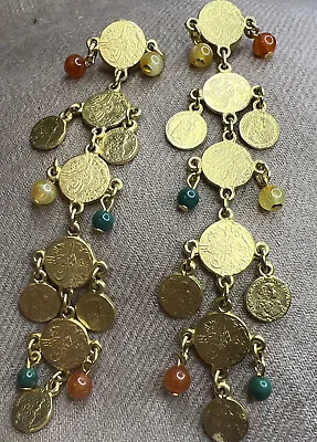$139 • Buy Vintage Signed Ben-amun Gold Tone, Coin, Colored Beads Pierced Dangle Earrings