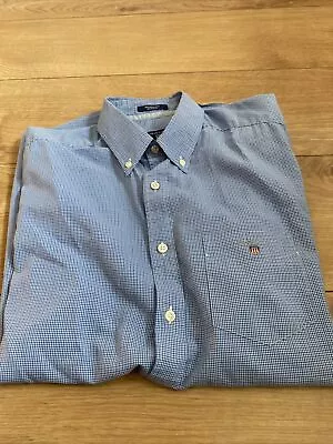 GANT Mens Check Short Sleeve Broadcloth Shirt Blue Size Medium • £12