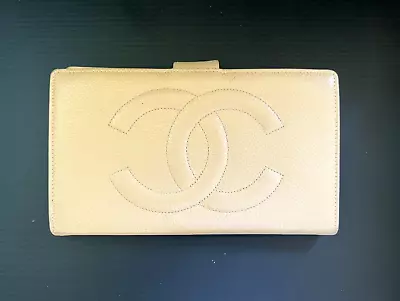 CHANEL Gold Vintage Caviar Leather Wallet + Original Box & Registration Card • $155