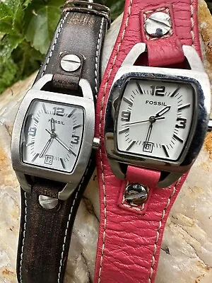 Fossil Watch LOT Of 2 Women’s Watches Leather Cuff Bands Brown/Pink • $49.95