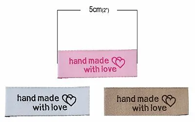 Fabric Labels Hand Made With Love Sew On Garment Clothing Label Tags 50x15mm 💖 • £3.20