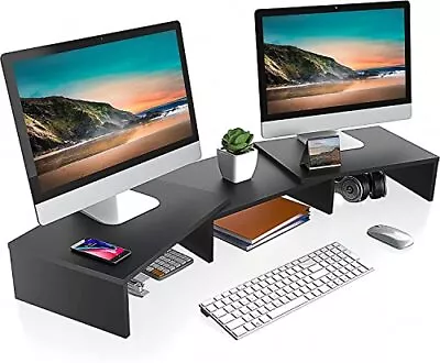 FITUEYES Dual Monitor Stand – 3 Shelf Computer Monitor Riser Wood Desktop St... • $32.74