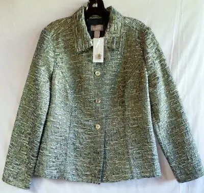 $13.99 • Buy NWT Chicos Metallic Ripple Thread Cavilla Intense Teal Jacket Size 1 Blazer Coat