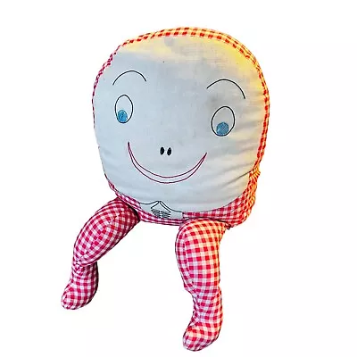 Vtg Humpty Dumpty Red Check Wall Sitter Stuffed Plush Handmade Embroidered Face • $14.39