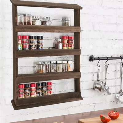 Rustic Torched Wood Wall-Mounted 4-Tier Spice Rack Hanging Spice Shelf Storage  • $35.91