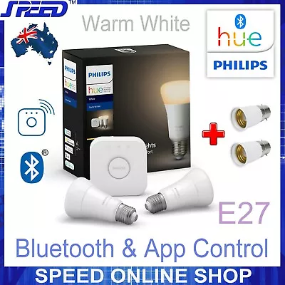 PHILIPS Hue White Starter Kit A60 Bluetooth -(Bridge + E27 Bulbs + B22 Adapters) • $119