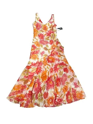 NWT Eva Blue Vtg Y2K Floral Fairy Flare Ruffle Sleeveless Beaded Maxi Dress 10 • $60