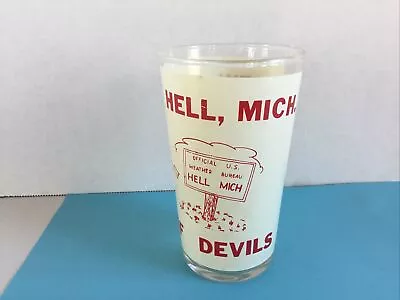 Vtg BREW FROM HELL MICHIGAN Frosted SOUVENIR MICHIGAN 5  Tall Glass Tumbler EUC • $22.50