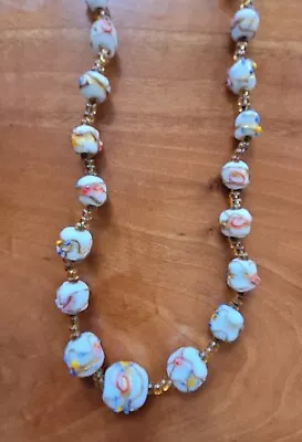 Vtg Murano Glass  Necklace- Wedding Cake  Italy Gold Flakes & Roses Hand Made • $54.95